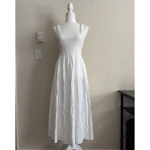 J Crew Smocked Beach Dress Linen Cotton Blend White Womens Medium